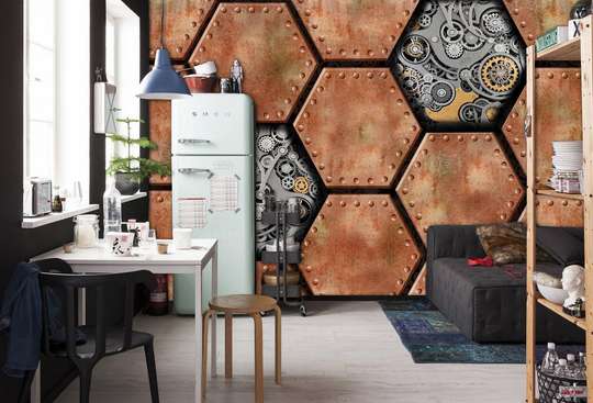 Wall Mural - Textured wall in the form of brown hexagons