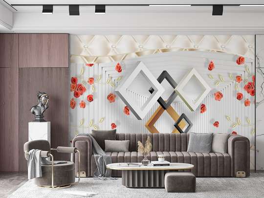 Wall mural - Red roses and geometric elements