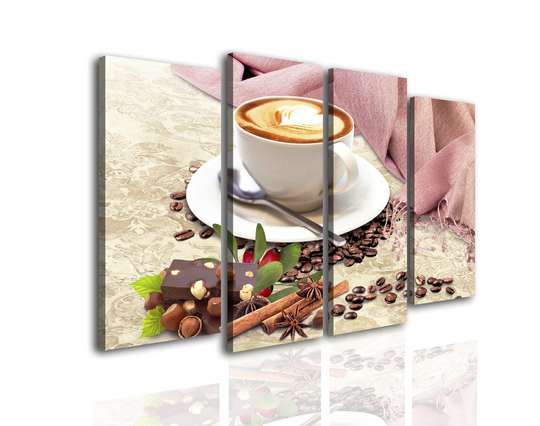 Tablou Pe Panza Multicanvas, O ceașcă de cappuccino pe masă, 198 x 115