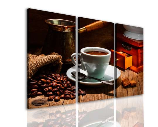 Модульная картина, Чашка кофе и кофейные бобы, 70 x 50