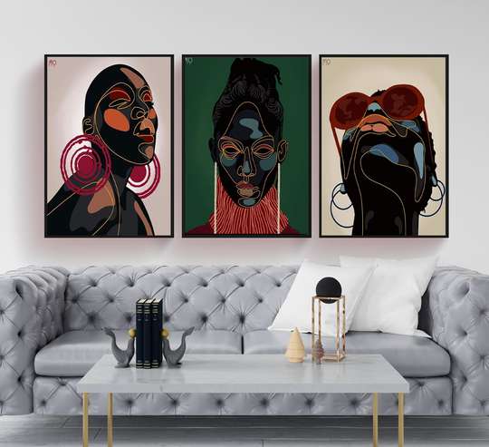 Постер - Афро-портрет, 60 x 90 см, Постер на Стекле в раме, Наборы