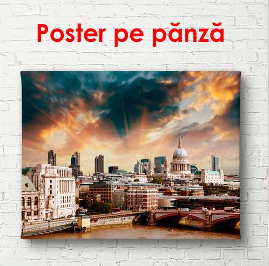 Постер - Красивый город фоне темного неба, 90 x 60 см, Постер в раме, Города и Карты