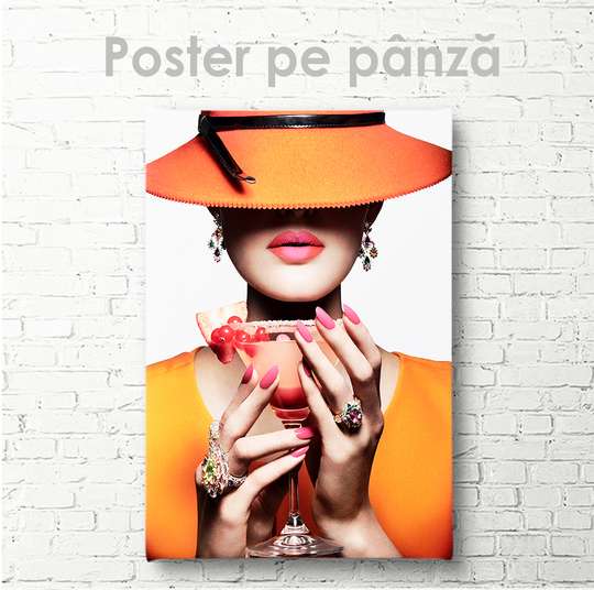 Poster - Lady în pălărie oranj, 30 x 45 см, Panza pe cadru