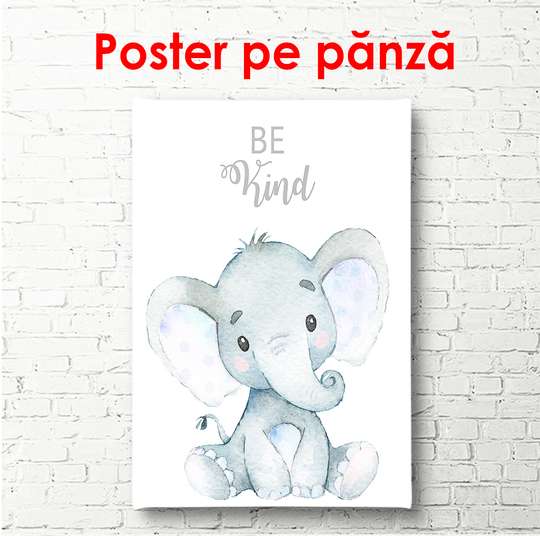 Poster - Elefant pe fundal alb, 60 x 90 см, Poster înrămat, Pentru Copii