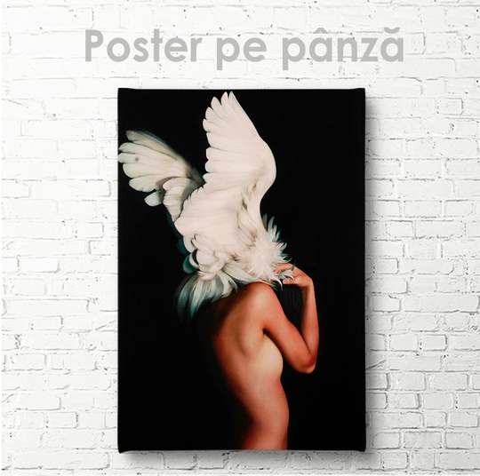 Постер - Девушка с белыми перьями, 30 x 45 см, Холст на подрамнике
