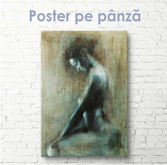 Poster - Pictură în ulei a unei fete, 30 x 60 см, Panza pe cadru, Nude