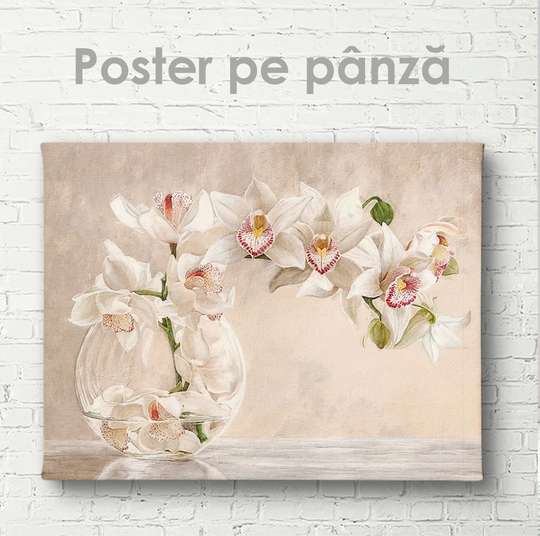 Poster - Orchid in a glass vase, 45 x 30 см, Canvas on frame
