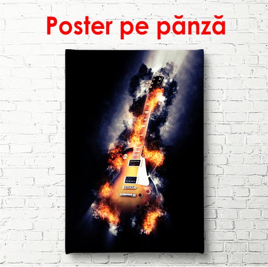 Poster, Chitara surie cu negru pe fundal negru, 60 x 90 см, Poster înrămată
