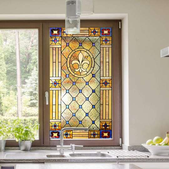 Window Privacy Film, Victorian decorative stained glass window, 60 x 90cm, Transparent, Window Film