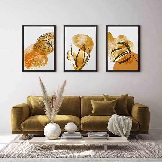 Постер - Растения и Золотые оттенки, 60 x 90 см, Постер на Стекле в раме, Наборы