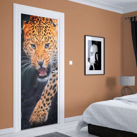 3Д наклейка на дверь, Леопард разозлился, 60 x 90cm