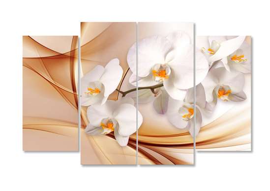 Tablou Pe Panza Multicanvas, Orhidee pe un fundal bej., 198 x 115