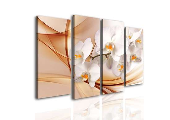 Modular picture, Orchid on a beige background., 106 x 60