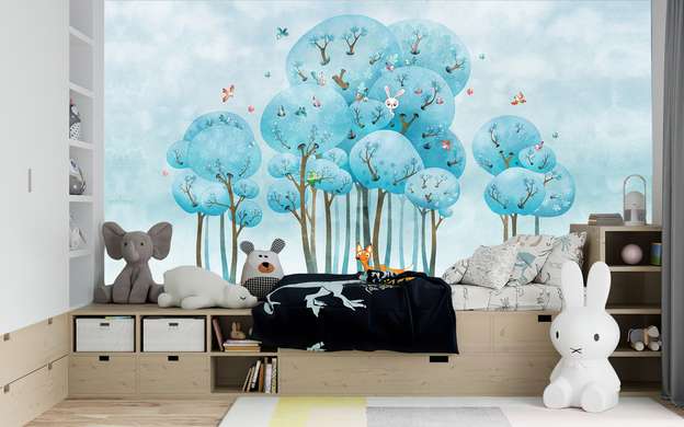 Wall mural for the nursery - Fox and bunny in the forest