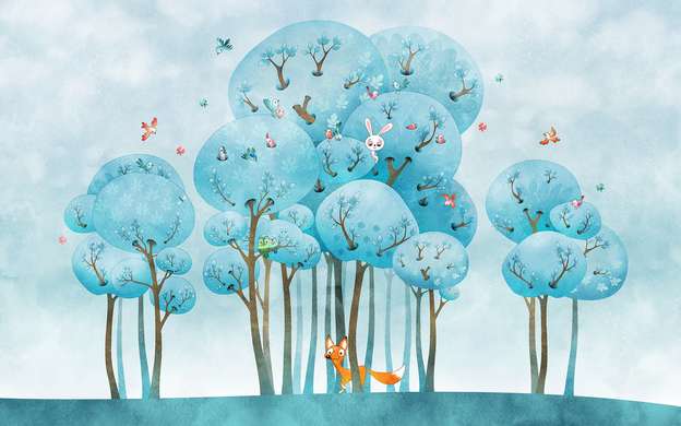 Wall mural for the nursery - Fox and bunny in the forest