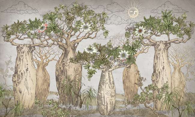 Fototapet - Copaci Baobab pe fundal gri