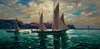 Poster - Boats in the sea, 90 x 45 см, Framed poster on glass, Art