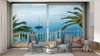 Wall mural - Sea view with palm trees and boat