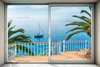 Wall mural - Sea view with palm trees and boat