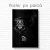 Poster, Glamorous lion with a hat and a pipe, 60 x 90 см, Framed poster on glass