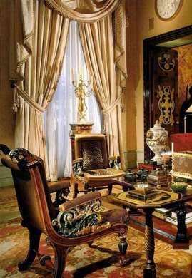 Poster - Royal interior with a window, 60 x 90 см, Framed poster on glass, Interior