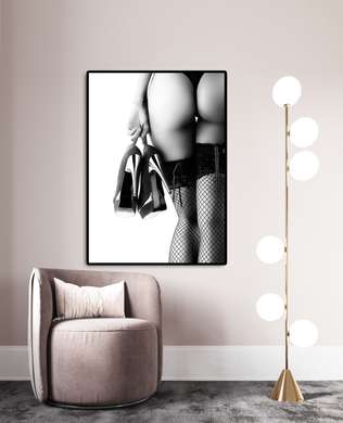 Poster - Heels and stockings, 60 x 90 см, Framed poster on glass