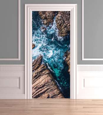 3Д наклейка на дверь, Скалы и море, 60 x 90cm, Наклейка на Дверь