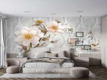 Wall mural - Beige flowers and geometry