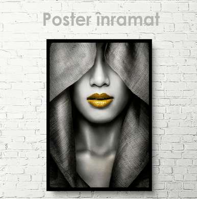 Постер - Желтые губы, 60 x 90 см, Постер на Стекле в раме, Гламур