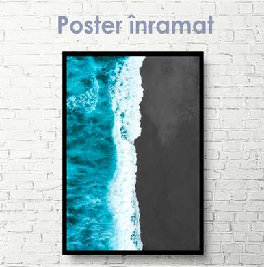 Poster - Black beach and turquoise water, 30 x 45 см, Canvas on frame, Marine Theme