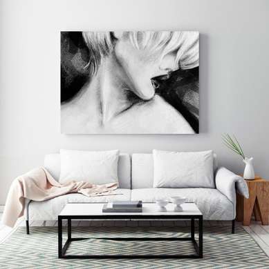 Постер - Графическое изображение девушке, 45 x 30 см, Холст на подрамнике, Черно Белые