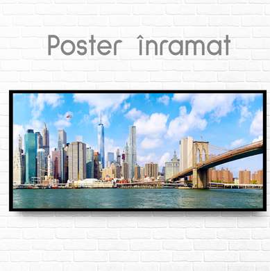 Poster - Panoramic view of New York, 150 x 50 см, Framed poster on glass, Maps and Cities