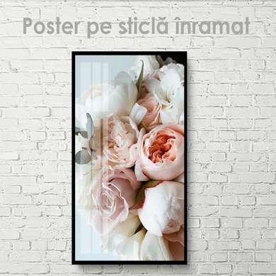 Постер - Роскошные пионы, 45 x 90 см, Постер на Стекле в раме, Цветы