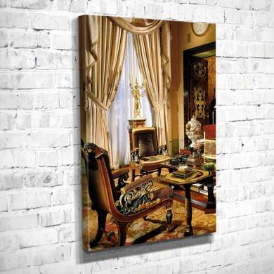 Постер - Царский интерьер с окном, 60 x 90 см, Постер на Стекле в раме