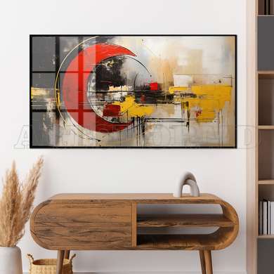 Poster - Red moon on abstract background, 60 x 30 см, Canvas on frame, Abstract