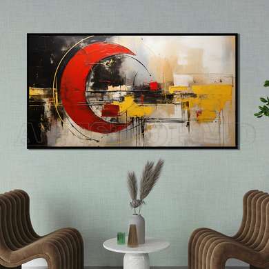 Poster - Red moon on abstract background, 60 x 30 см, Canvas on frame, Abstract