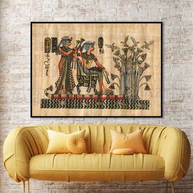 Постер - Египет на ретро пергаменте, 90 x 60 см, Постер на Стекле в раме, Винтаж