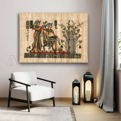 Постер - Египет на ретро пергаменте, 90 x 60 см, Постер на Стекле в раме, Винтаж