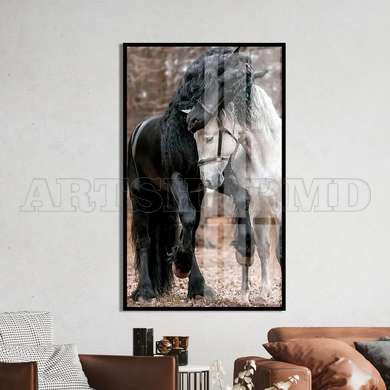 Poster - The graceful horses, 45 x 90 см, Framed poster on glass, Animals