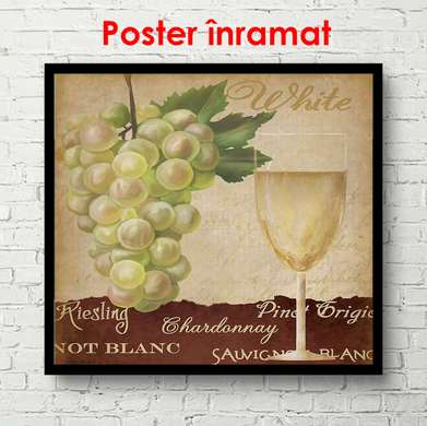 Poster - Grapes and glass of wine, 100 x 100 см, Framed poster, Provence
