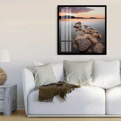 Poster - Beautiful landscape with a lake at sunset, 100 x 100 см, Framed poster, Nature