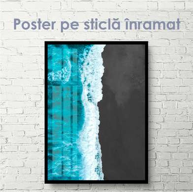 Poster - Plajă neagră și apă turcoaz, 30 x 45 см, Panza pe cadru, Tema Marină