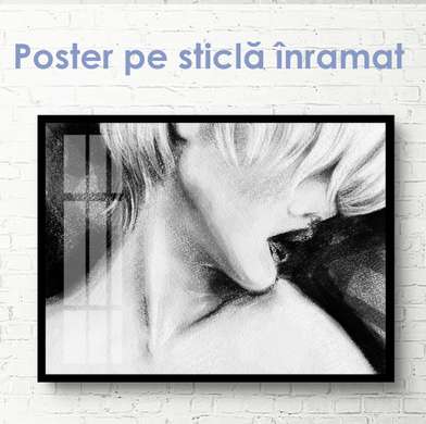 Poster - Imagine grafică a unei fete, 45 x 30 см, Panza pe cadru, Alb Negru