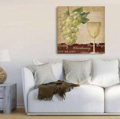 Poster - Struguri și un pahar de vin, 100 x 100 см, Poster înrămat, Provence