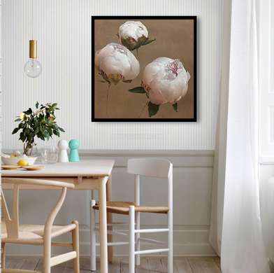 Poster - Powder peonies, 40 x 40 см, Canvas on frame, Flowers
