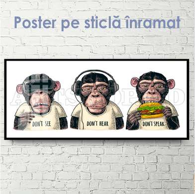 Poster, Trei maimuțe, 60 x 30 см, Panza pe cadru, Animale