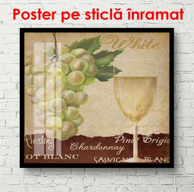 Poster - Grapes and glass of wine, 100 x 100 см, Framed poster, Provence