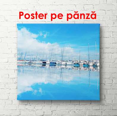 Poster - Blue sea with yachts, 100 x 100 см, Framed poster, Marine Theme