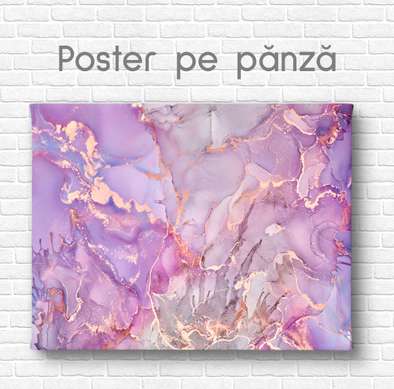 Poster - Violet fluid with golden drops, 45 x 30 см, Canvas on frame
