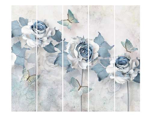 Paravan - Trandafiri albaștri pe un fundal alb, 7